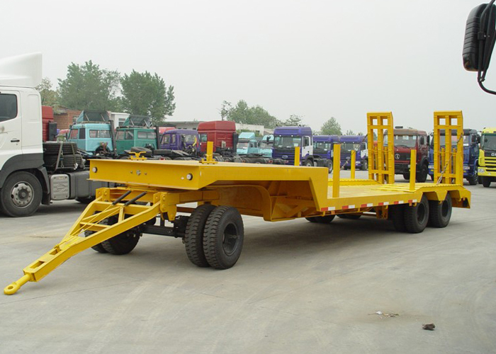 10m 30T Draw Bar Low Bed Full Trailer with 3 Axles for Small Machine And Army Weapon Transit,Low Bed Trailer